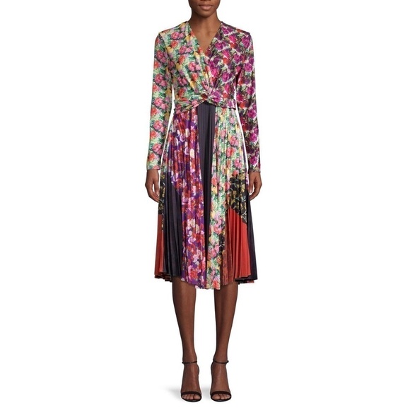 Delfi Rita Mixed Print Pleated Twist Midi Dress - Picture 9 of 9
